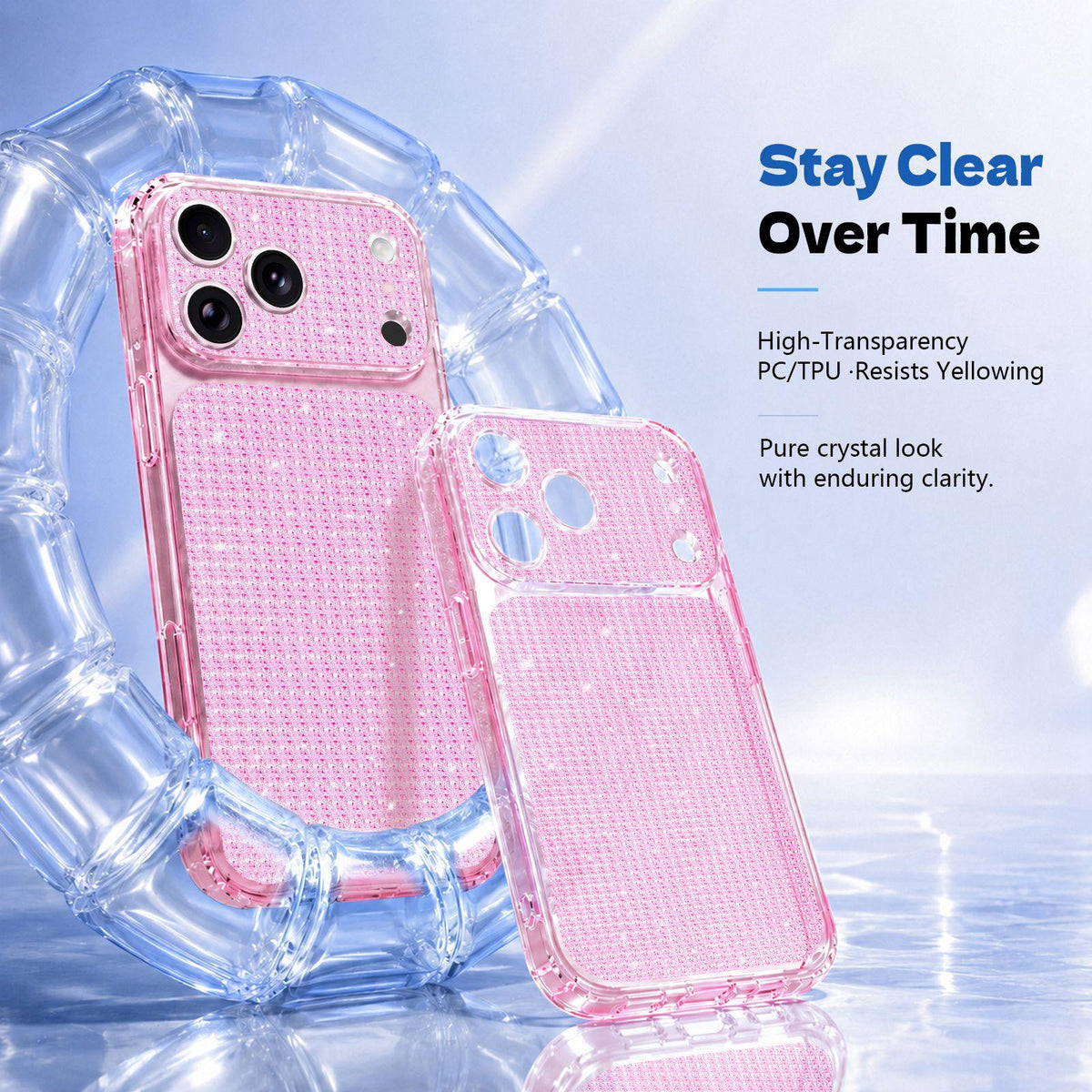 For iPhone 17 Pro Max Sparkling Diamond Glitter Airbag Phone Case - Pink - EDA009883704C