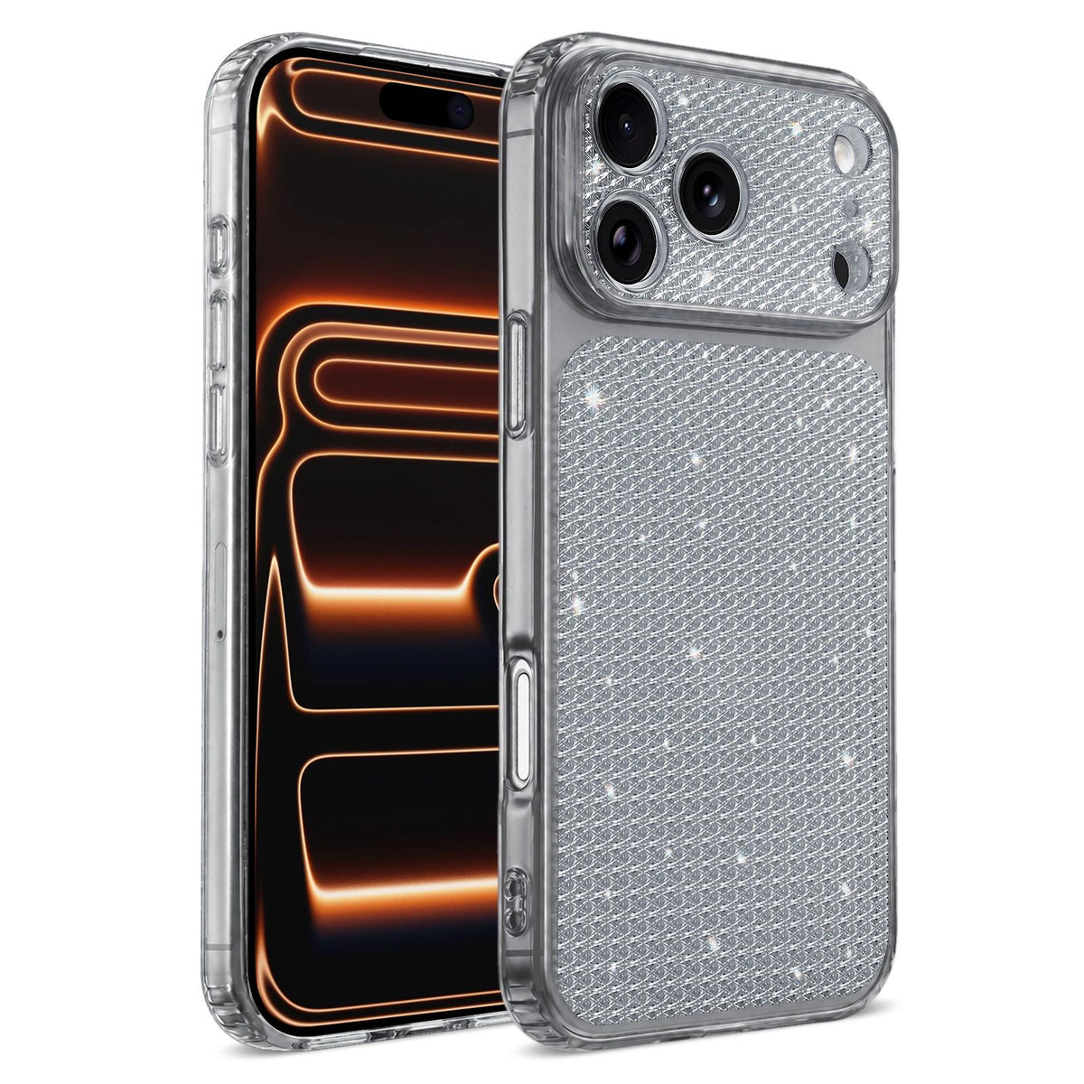 For iPhone 17 Pro Max Sparkling Diamond Glitter Airbag Phone Case - Black - EDA009883704D