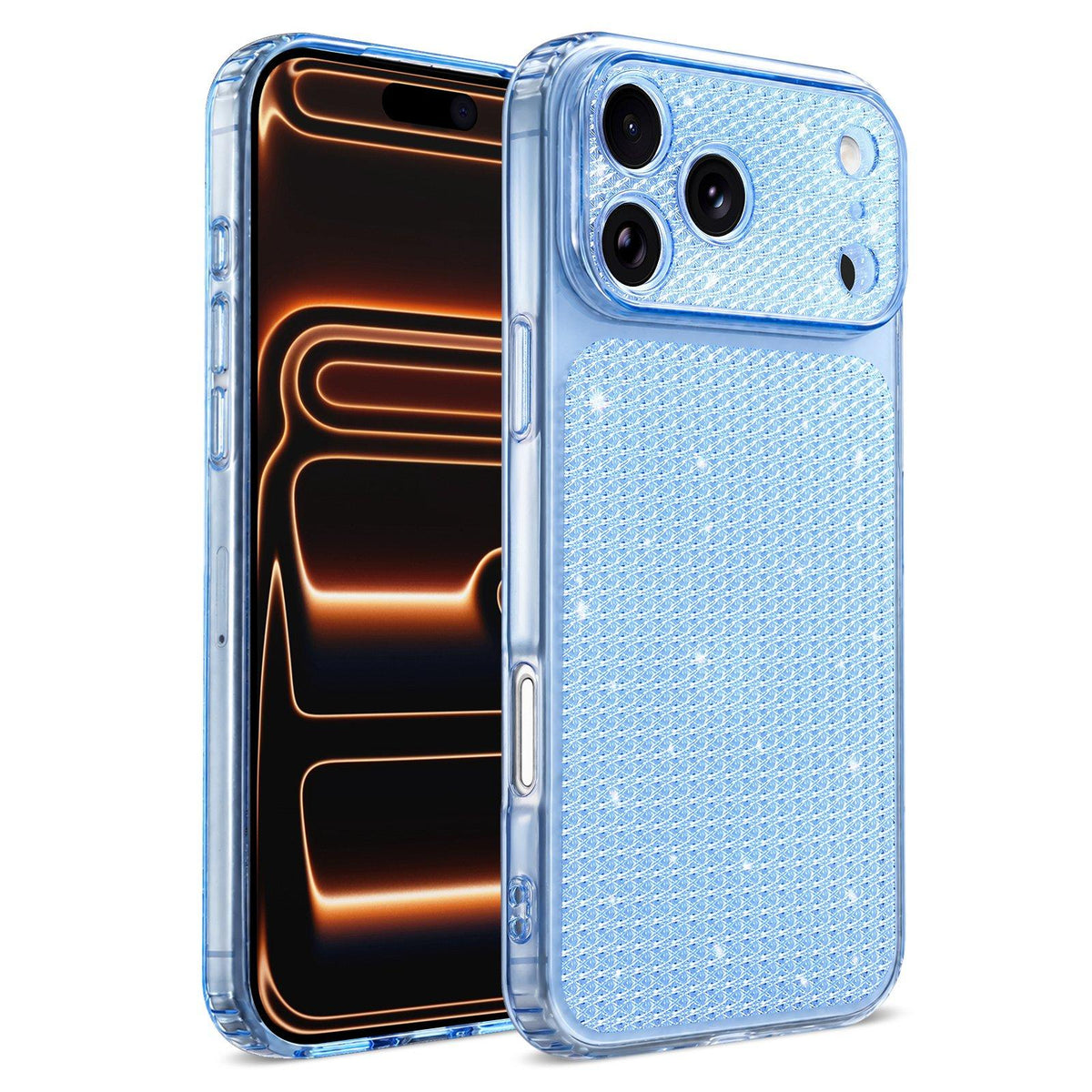 For iPhone 17 Pro Sparkling Diamond Glitter Airbag Phone Case - Blue - EDA009883705E