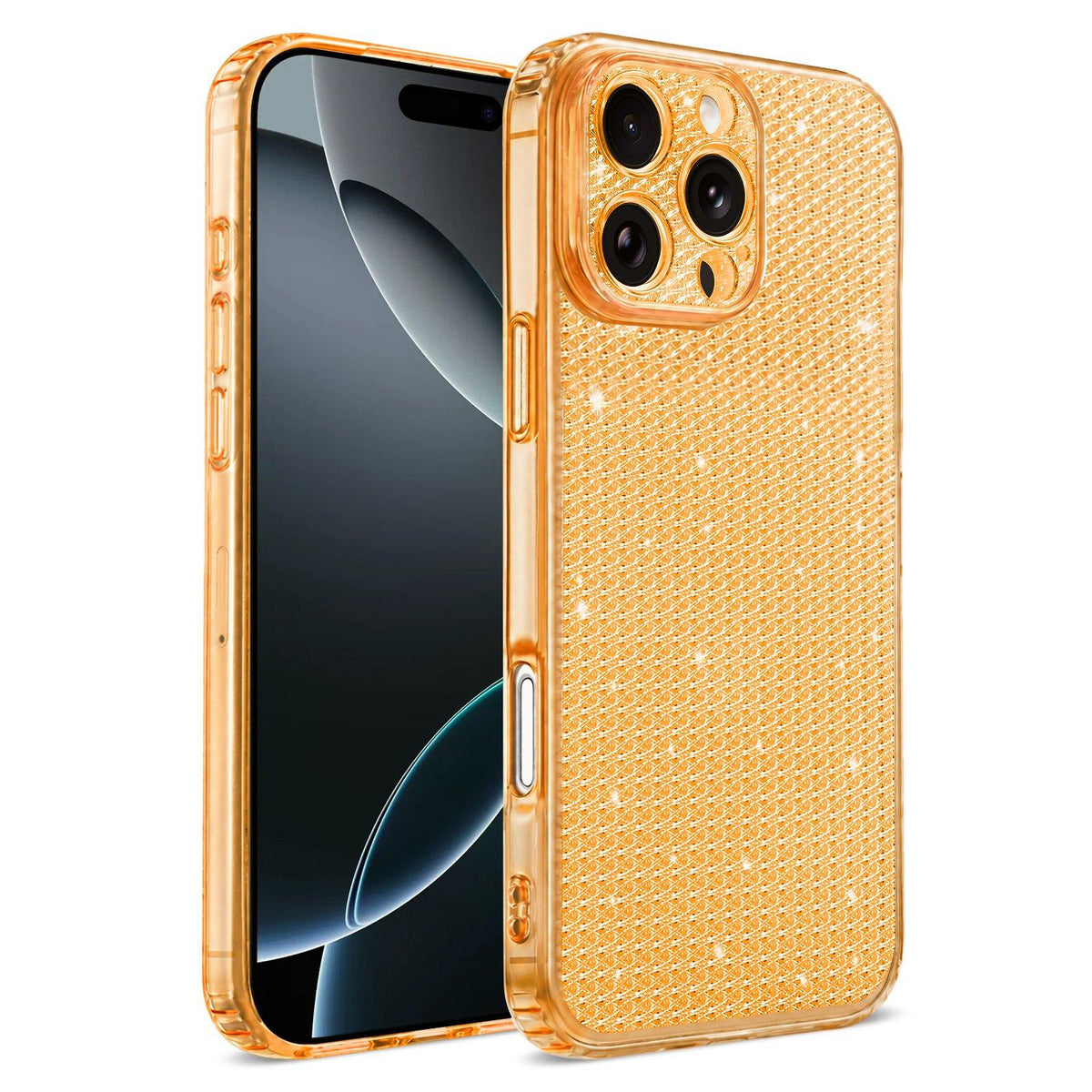 For iPhone 16 Pro Sparkling Diamond Glitter Airbag Phone Case - Orange - EDA009883708B