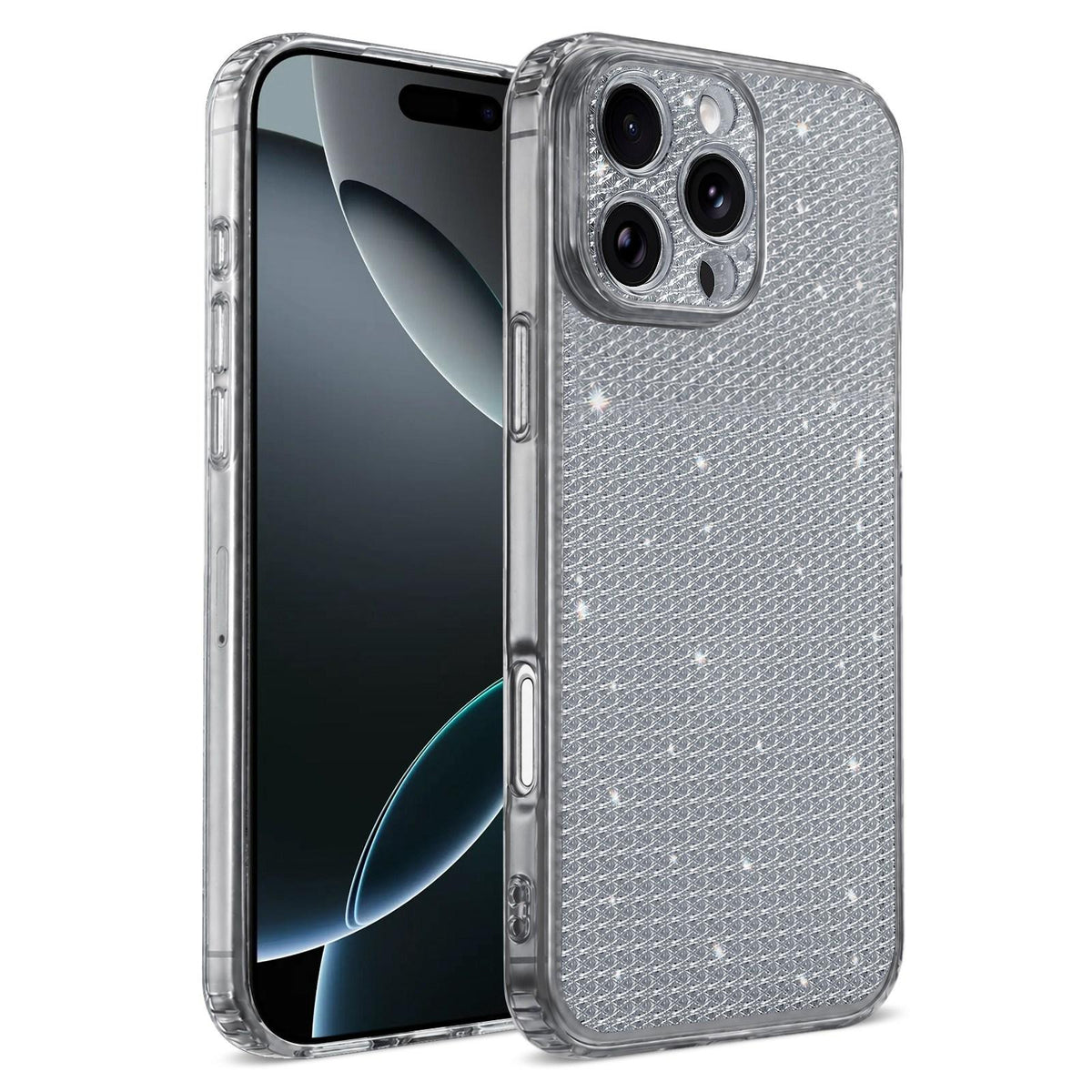 For iPhone 16 Pro Sparkling Diamond Glitter Airbag Phone Case - Black - EDA009883708D