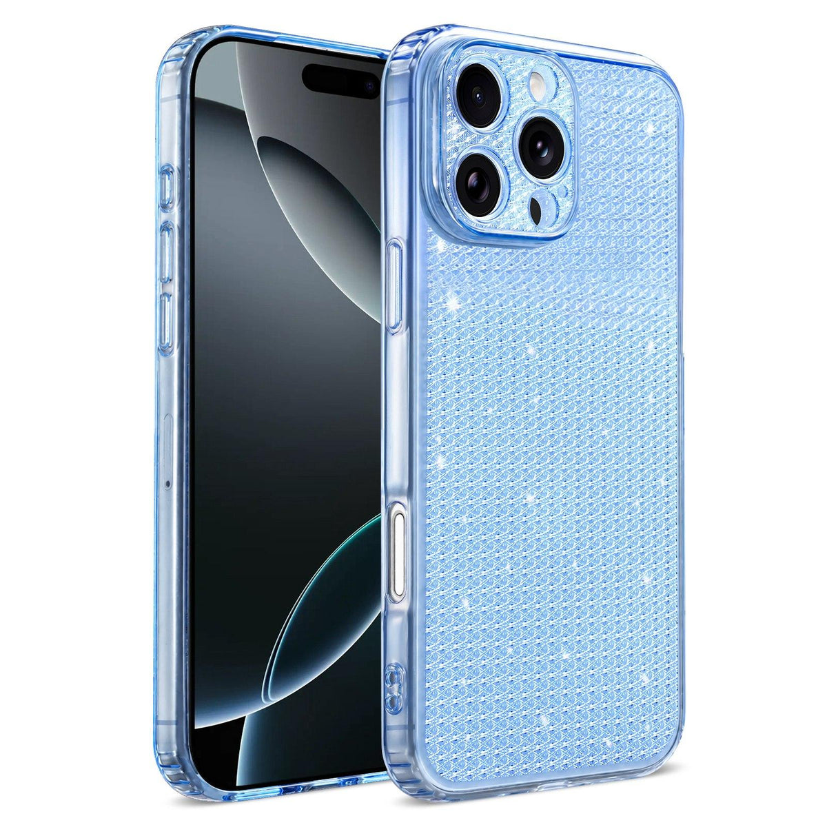 For iPhone 16 Pro Sparkling Diamond Glitter Airbag Phone Case - Blue - EDA009883708E