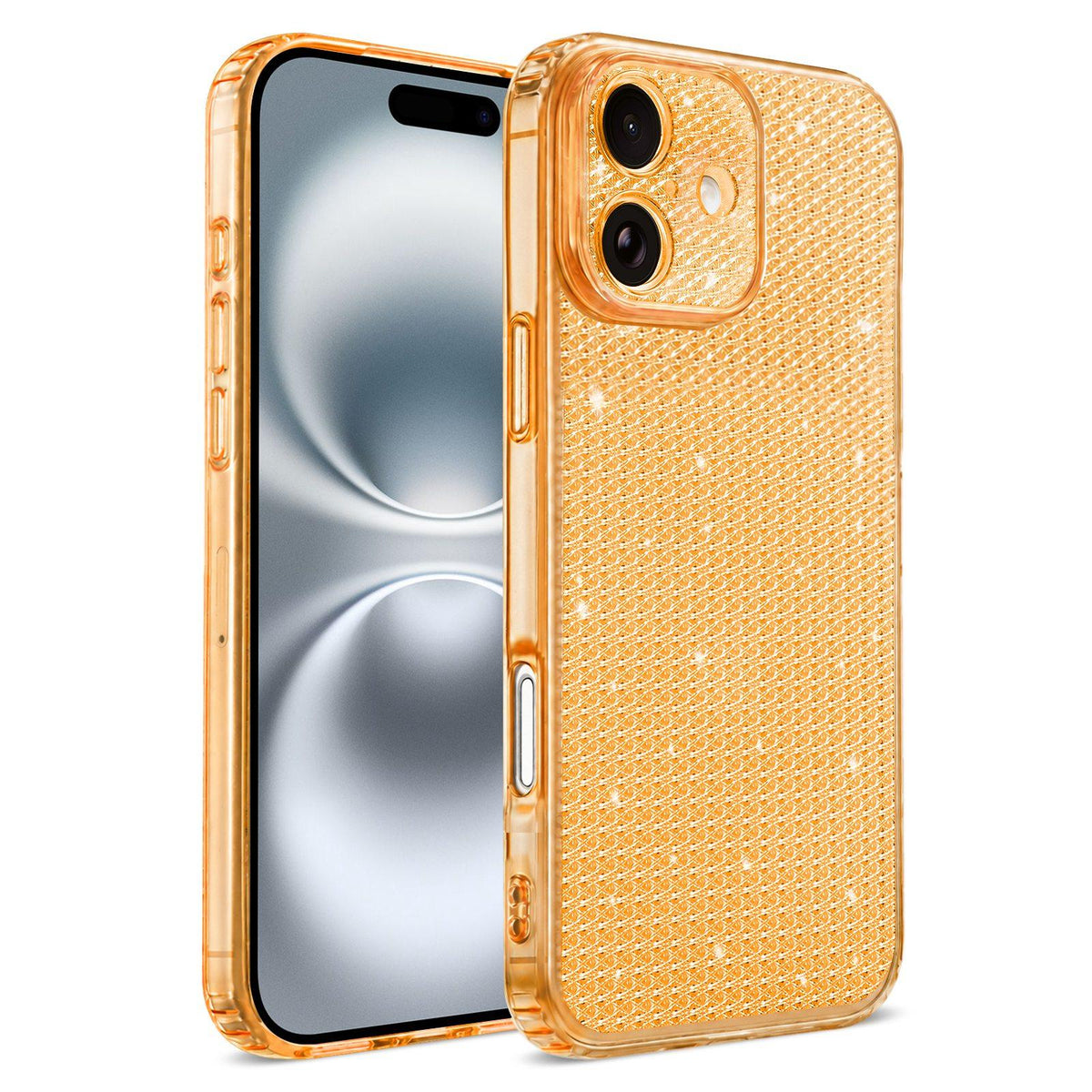 For iPhone 16 Sparkling Diamond Glitter Airbag Phone Case - Orange - EDA009883709B