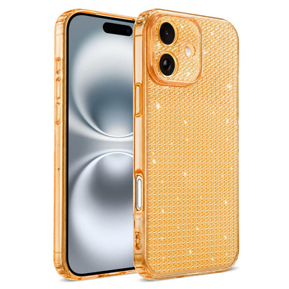 For iPhone 16 Sparkling Diamond Glitter Airbag Phone Case - Orange - EDA009883709B