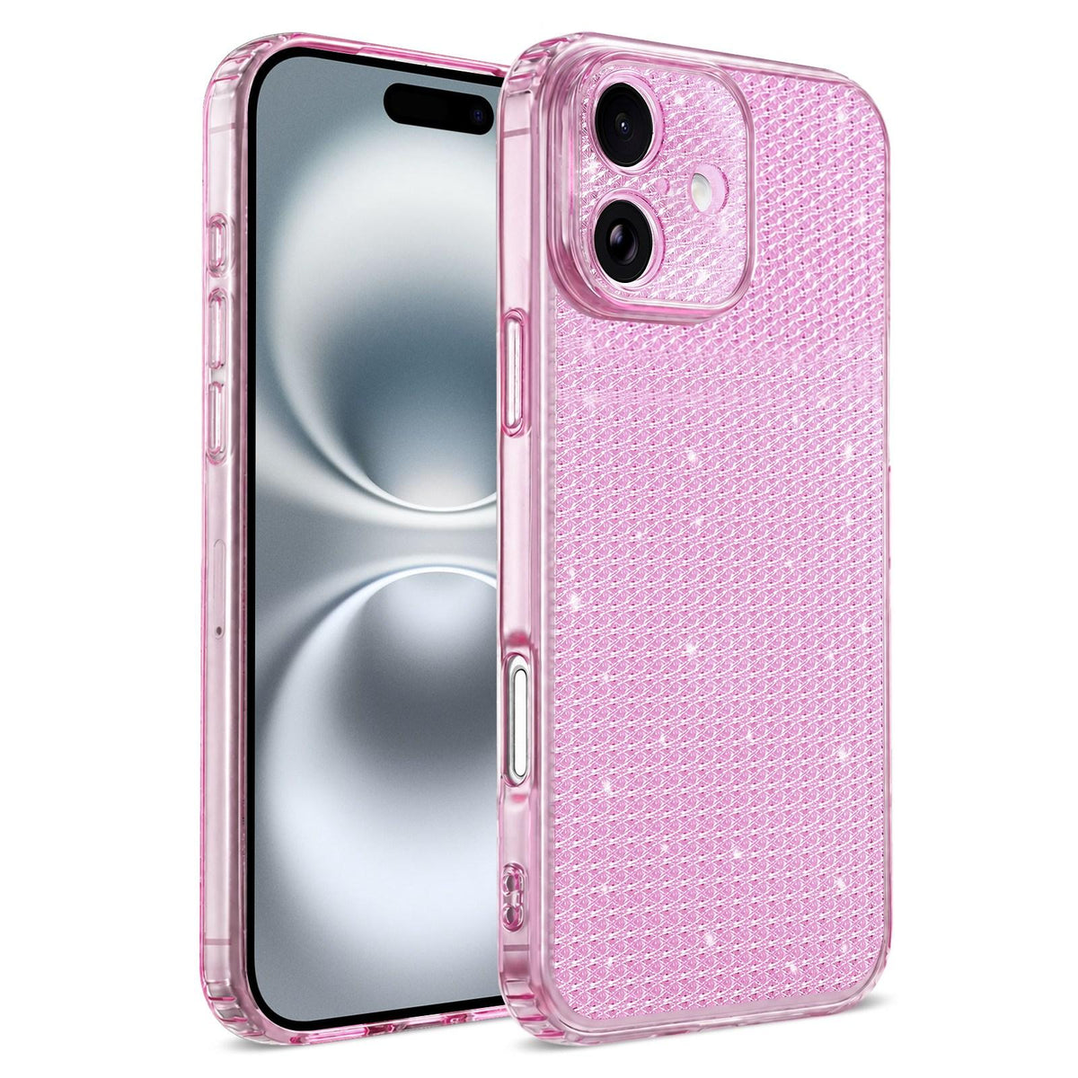 For iPhone 16 Sparkling Diamond Glitter Airbag Phone Case - Pink - EDA009883709C