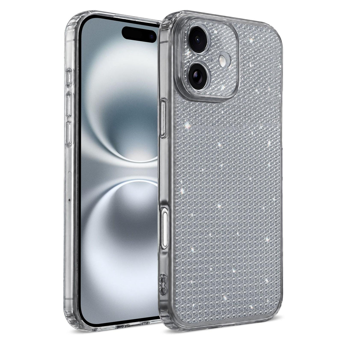 For iPhone 16 Sparkling Diamond Glitter Airbag Phone Case - Black - EDA009883709D