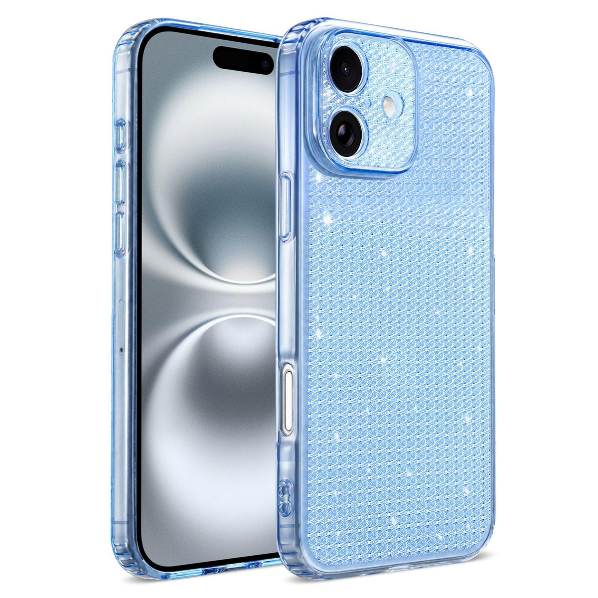 For iPhone 16 Sparkling Diamond Glitter Airbag Phone Case - Blue - EDA009883709E