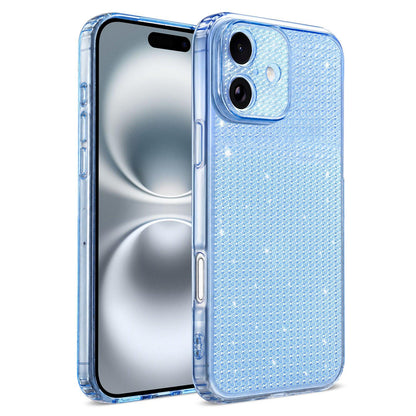 For iPhone 16 Sparkling Diamond Glitter Airbag Phone Case - Blue - EDA009883709E
