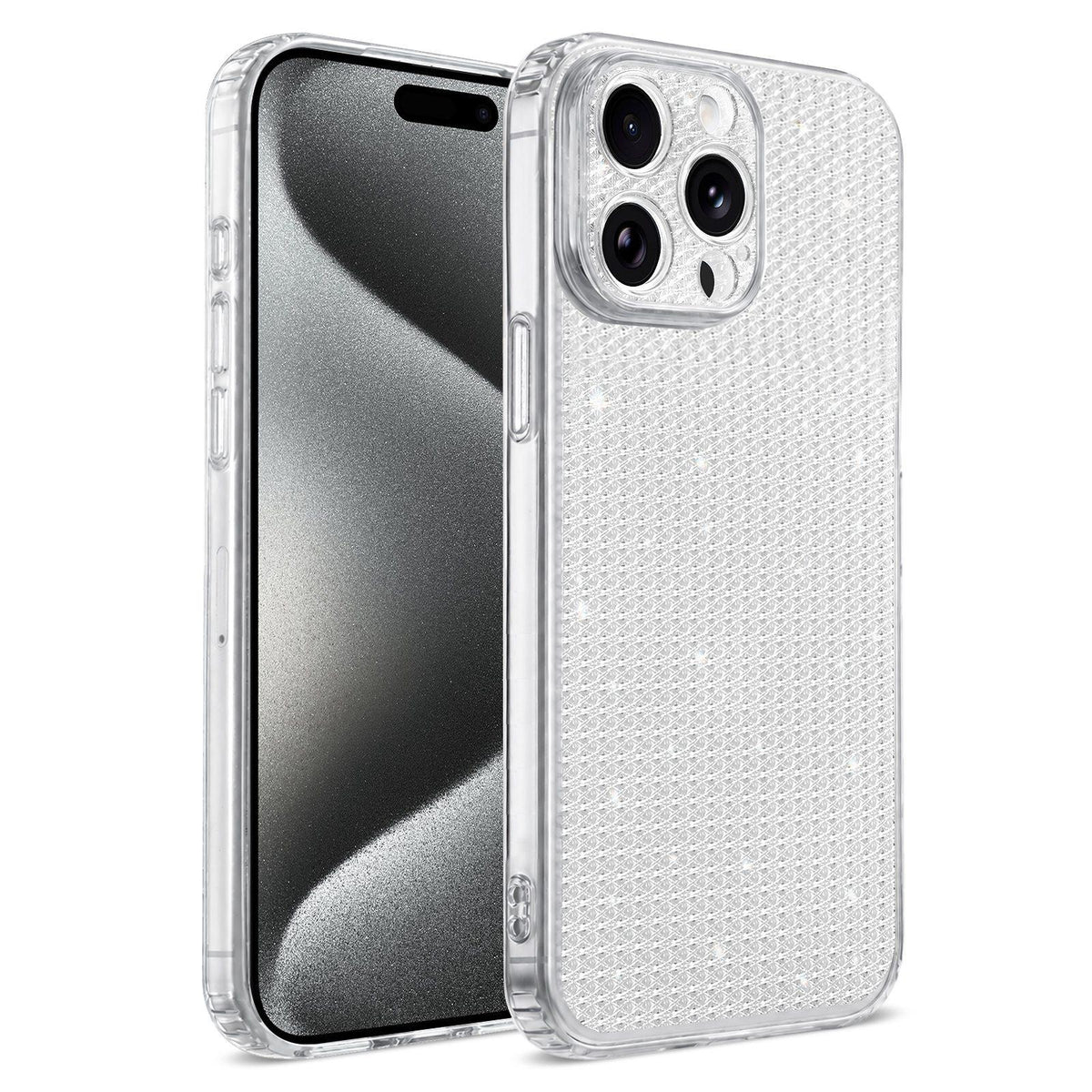 For iPhone 15 Pro Sparkling Diamond Glitter Airbag Phone Case - White - EDA009883711A