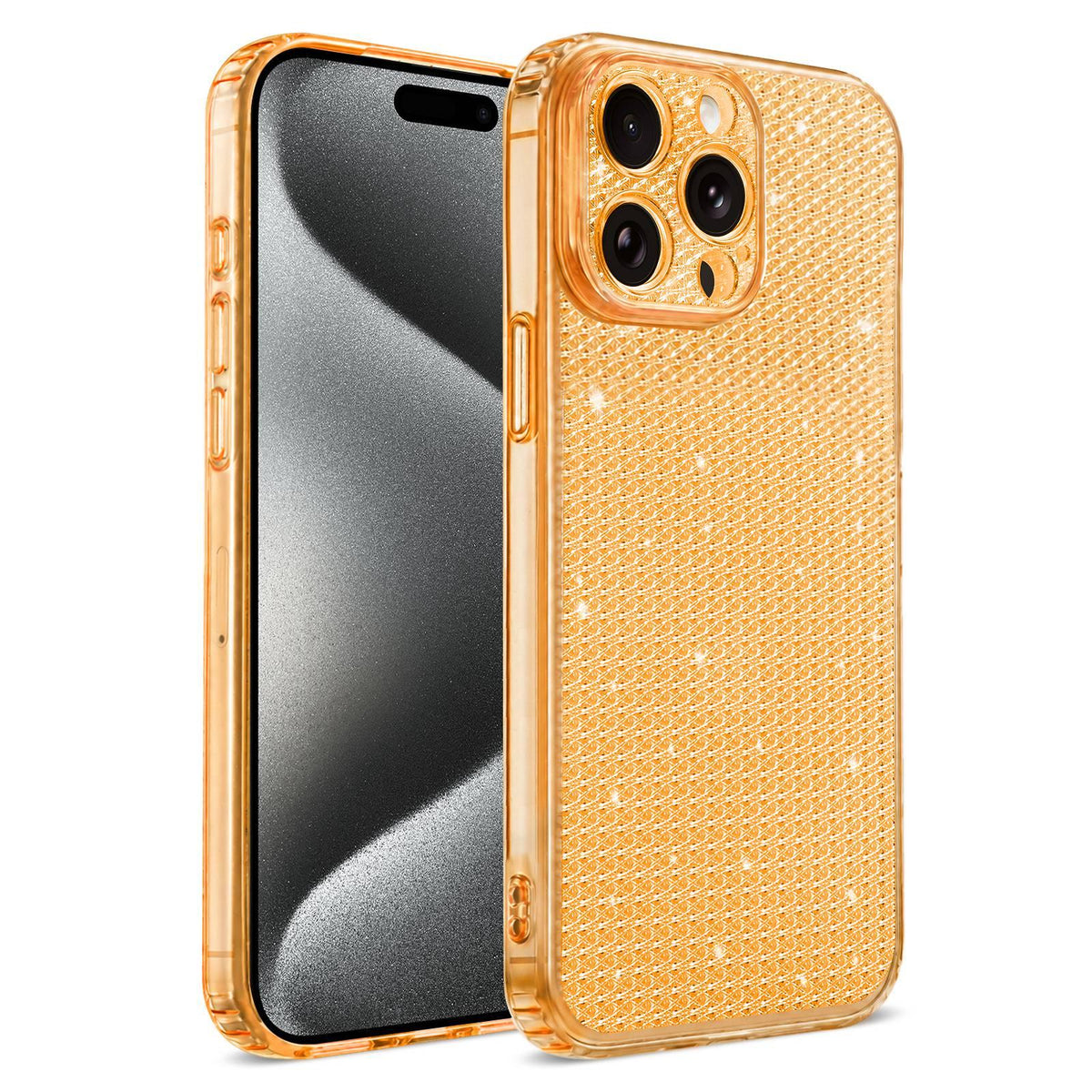 For iPhone 15 Pro Sparkling Diamond Glitter Airbag Phone Case - Orange - EDA009883711B