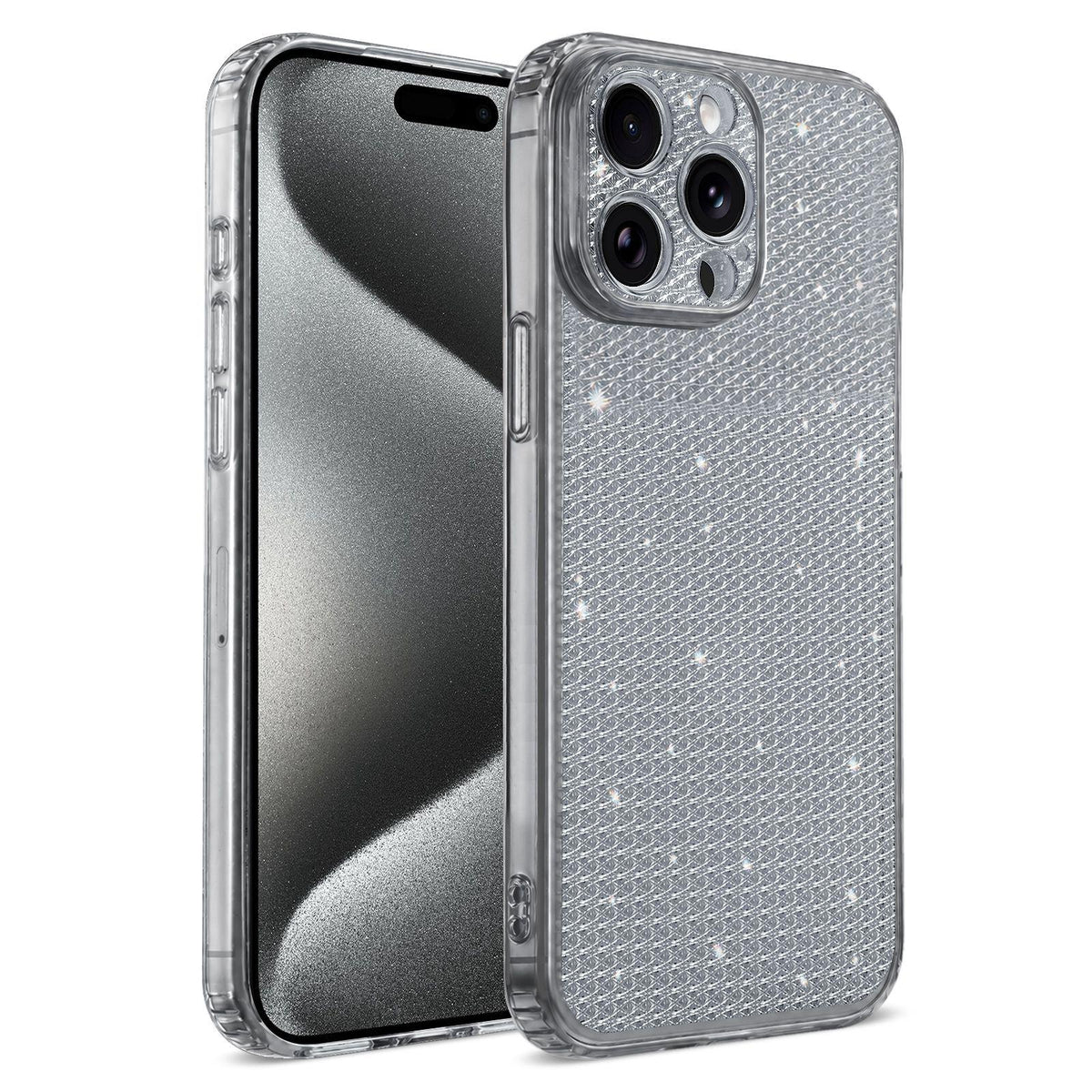 For iPhone 15 Pro Sparkling Diamond Glitter Airbag Phone Case - Black - EDA009883711D