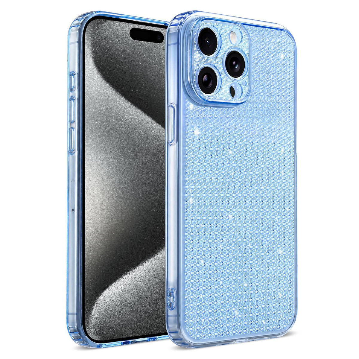 For iPhone 15 Pro Sparkling Diamond Glitter Airbag Phone Case - Blue - EDA009883711E