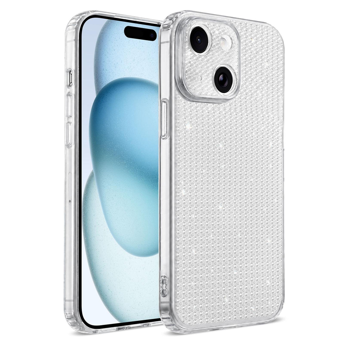 For iPhone 15 Sparkling Diamond Glitter Airbag Phone Case - White - EDA009883712A