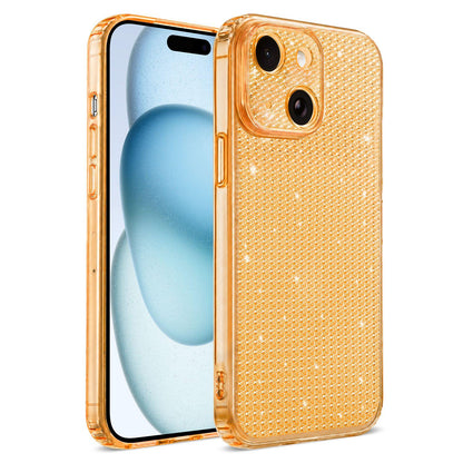 For iPhone 15 Sparkling Diamond Glitter Airbag Phone Case - Orange - EDA009883712B