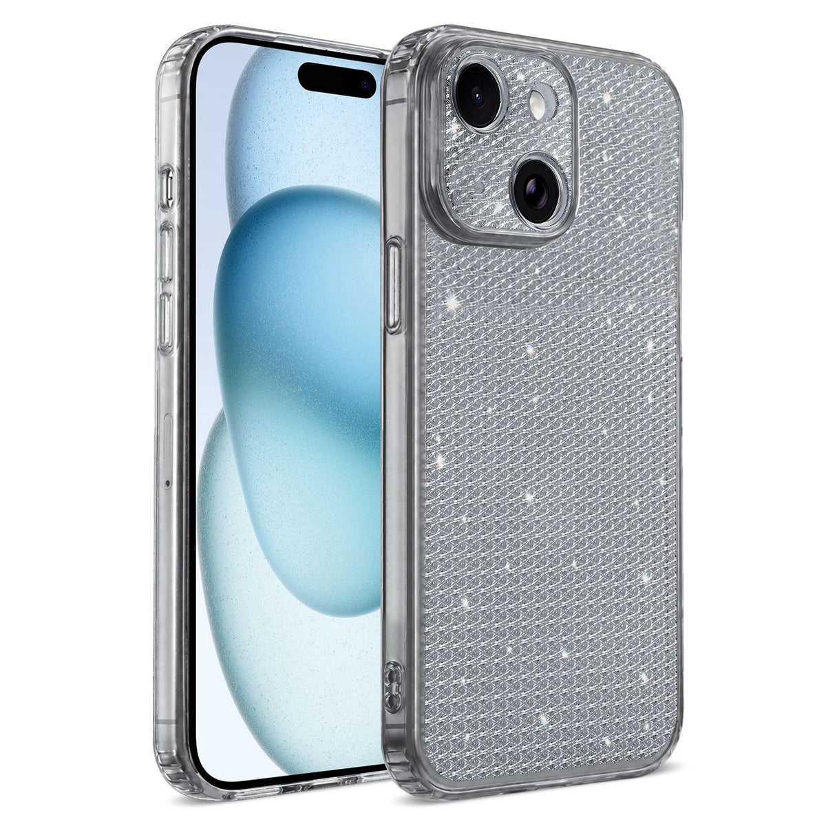For iPhone 15 Sparkling Diamond Glitter Airbag Phone Case - Black - EDA009883712D