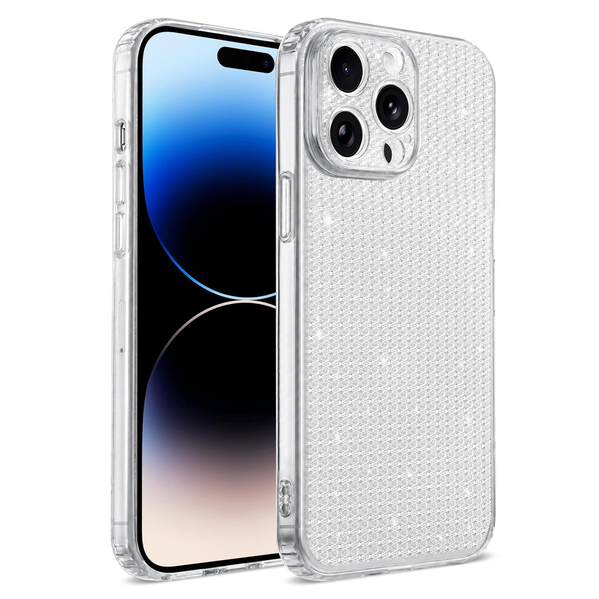 For iPhone 14 Pro Sparkling Diamond Glitter Airbag Phone Case - White - EDA009883713A