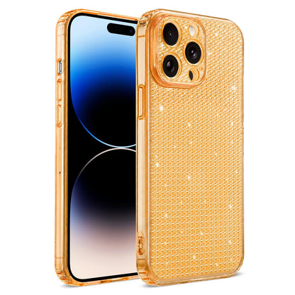 For iPhone 14 Pro Sparkling Diamond Glitter Airbag Phone Case - Orange - EDA009883713B