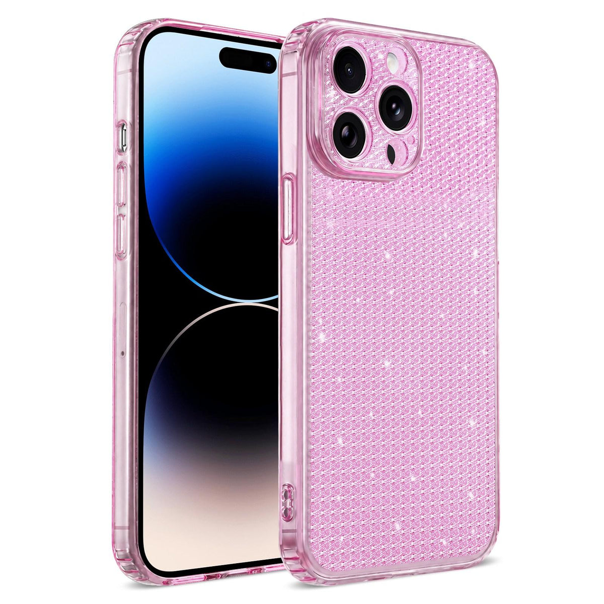 For iPhone 14 Pro Sparkling Diamond Glitter Airbag Phone Case - Pink - EDA009883713C