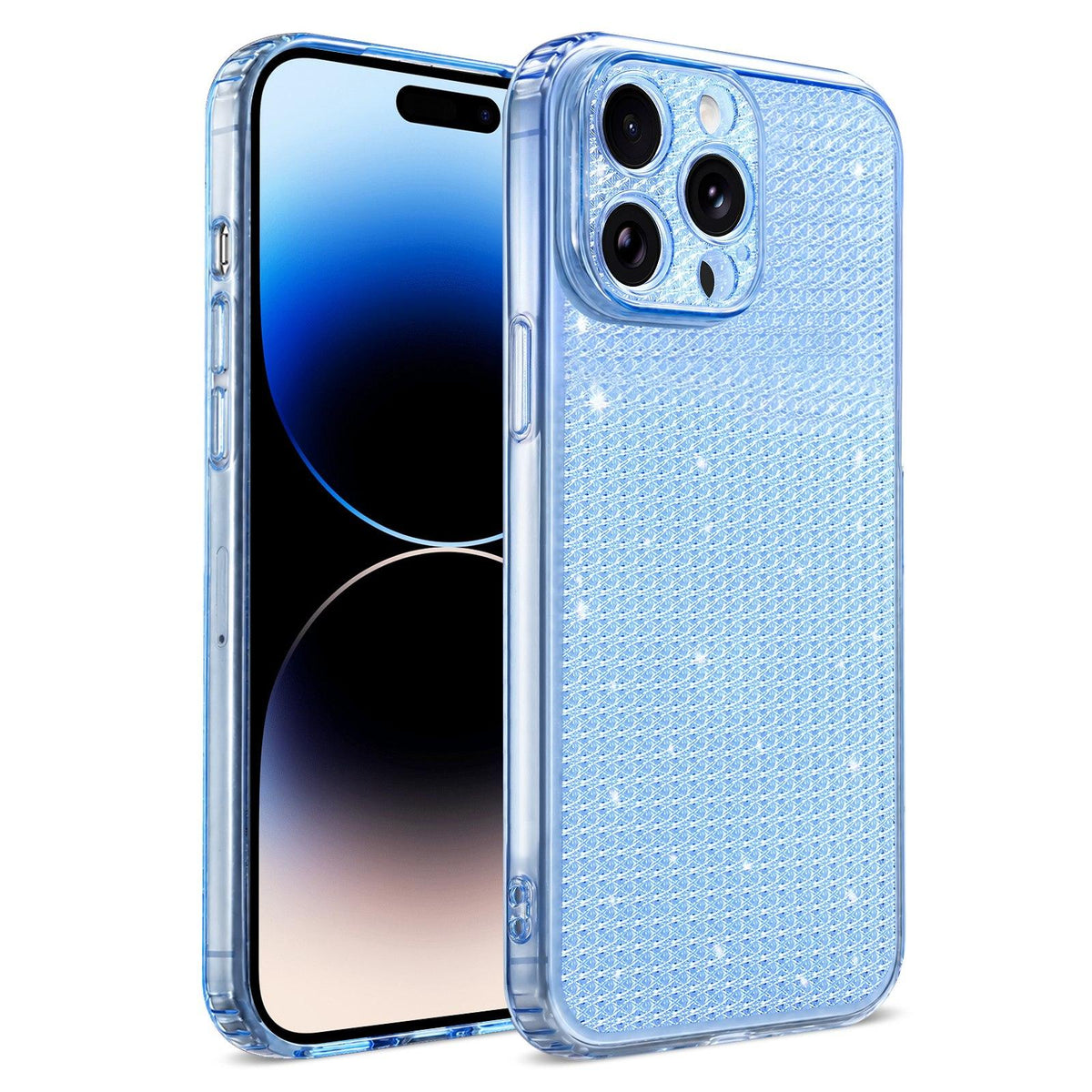 For iPhone 14 Pro Sparkling Diamond Glitter Airbag Phone Case - Blue - EDA009883713E