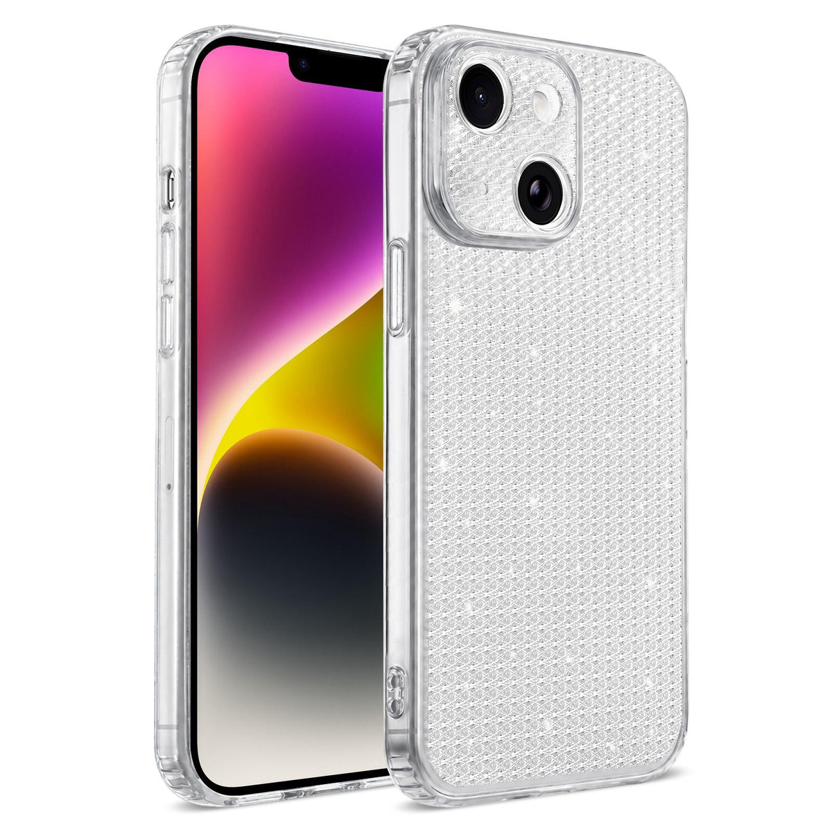 For iPhone 14 Sparkling Diamond Glitter Airbag Phone Case - White - EDA009883714A