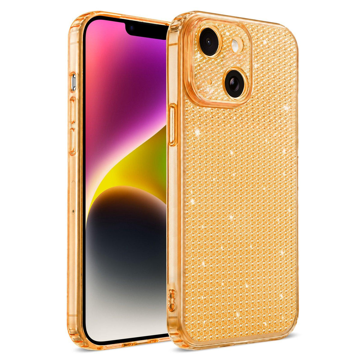 For iPhone 14 Sparkling Diamond Glitter Airbag Phone Case - Orange - EDA009883714B