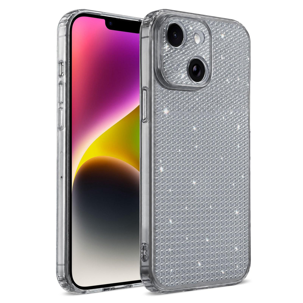 For iPhone 14 Sparkling Diamond Glitter Airbag Phone Case - Black - EDA009883714D