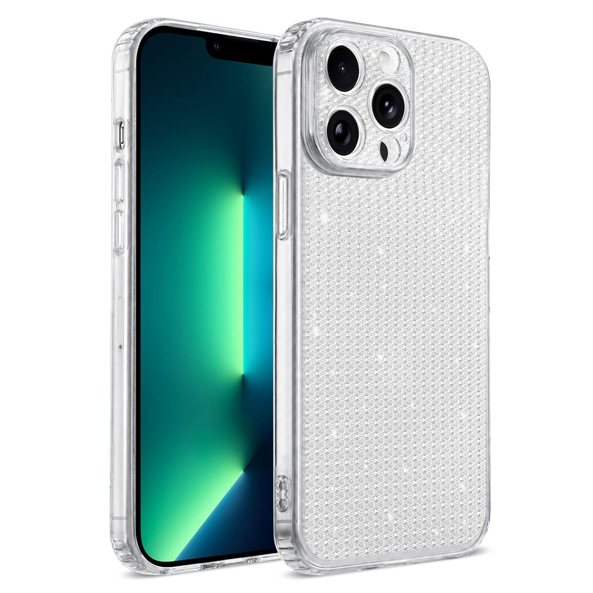 For iPhone 13 Pro Max Sparkling Diamond Glitter Airbag Phone Case - White - EDA009883716A