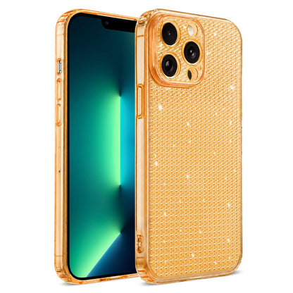 For iPhone 13 Pro Max Sparkling Diamond Glitter Airbag Phone Case - Orange - EDA009883716B