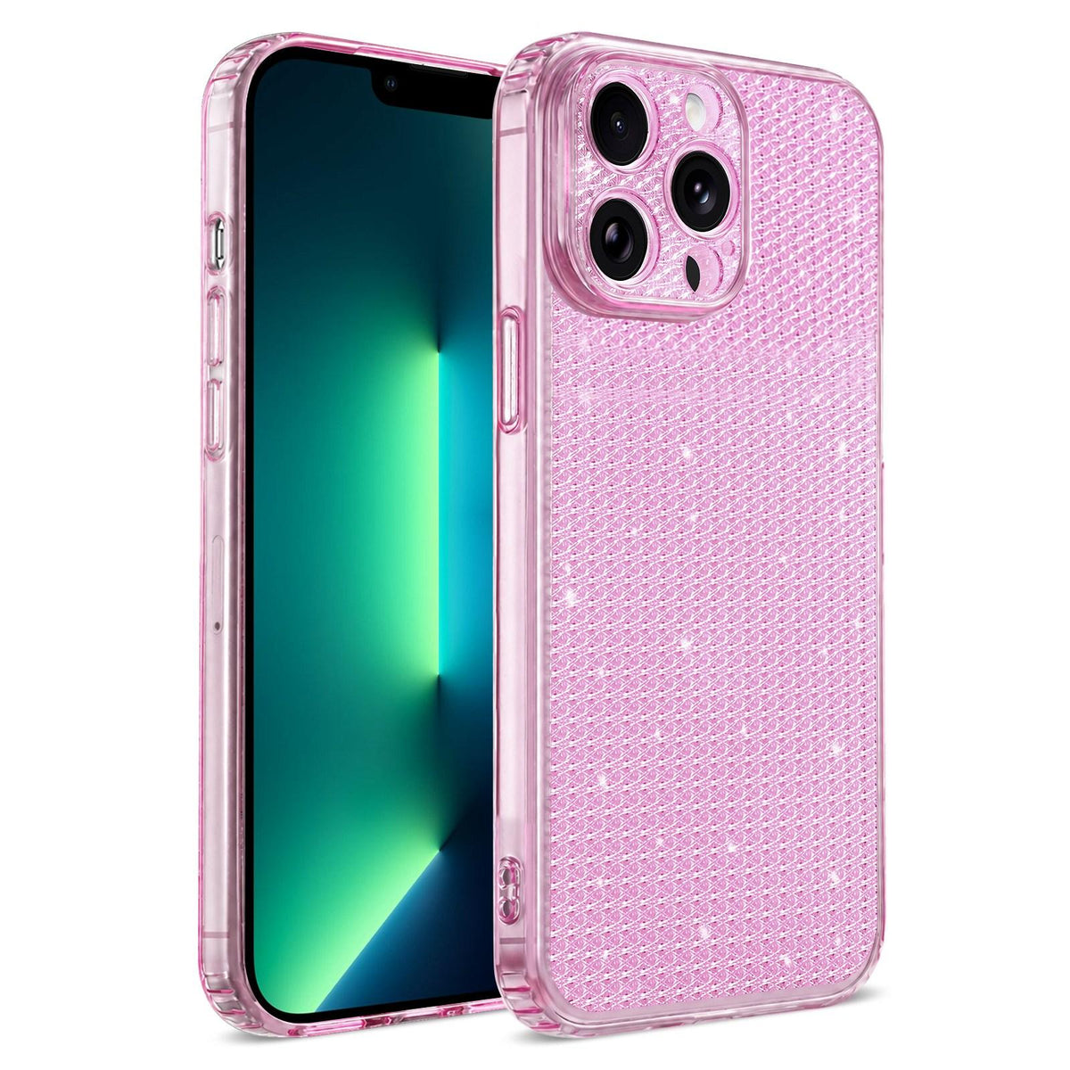 For iPhone 13 Pro Max Sparkling Diamond Glitter Airbag Phone Case - Pink - EDA009883716C