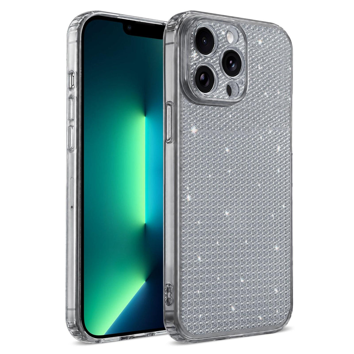 For iPhone 13 Pro Max Sparkling Diamond Glitter Airbag Phone Case - Black - EDA009883716D