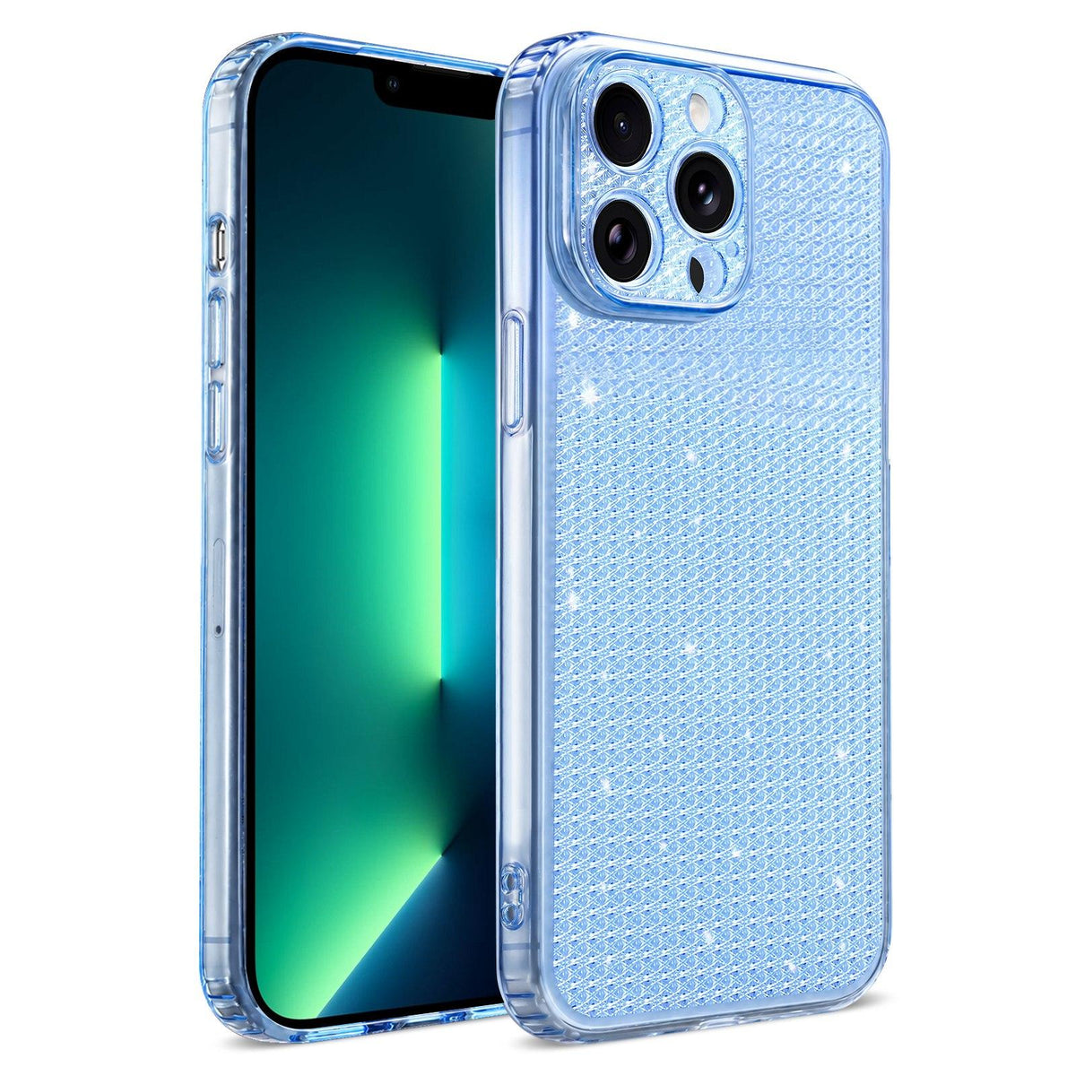 For iPhone 13 Pro Max Sparkling Diamond Glitter Airbag Phone Case - Blue - EDA009883716E