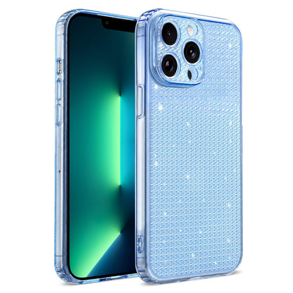 For iPhone 13 Pro Max Sparkling Diamond Glitter Airbag Phone Case - Blue - EDA009883716E