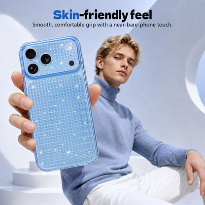 For iPhone 13 Pro Max Sparkling Diamond Glitter Airbag Phone Case - Blue - EDA009883716E