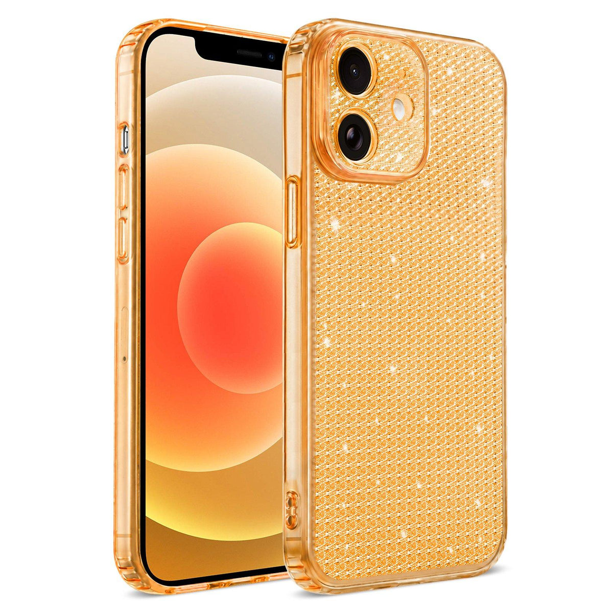 For iPhone 12 Sparkling Diamond Glitter Airbag Phone Case - Orange - EDA009883719B