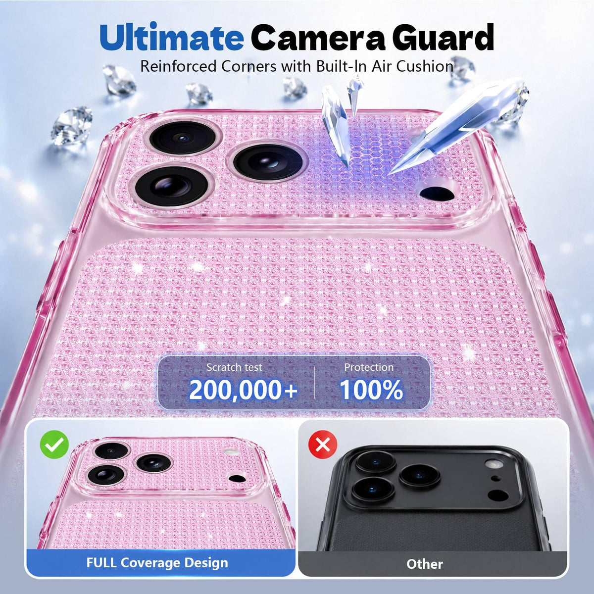 For iPhone 12 Sparkling Diamond Glitter Airbag Phone Case - Pink - EDA009883719C