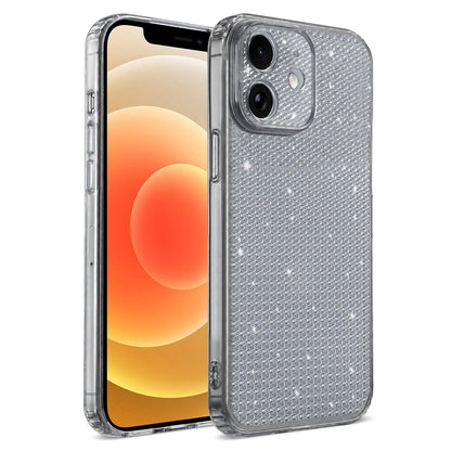 For iPhone 12 Sparkling Diamond Glitter Airbag Phone Case - Black - EDA009883719D