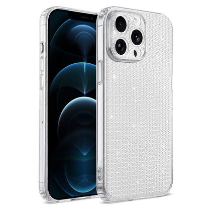 For iPhone 12 Pro Max Sparkling Diamond Glitter Airbag Phone Case - White - EDA009883720A