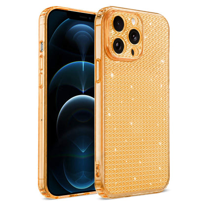 For iPhone 12 Pro Max Sparkling Diamond Glitter Airbag Phone Case - Orange - EDA009883720B