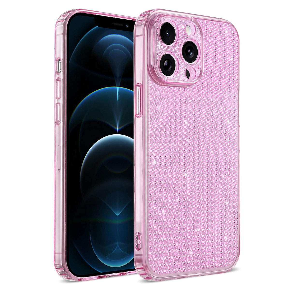 For iPhone 12 Pro Sparkling Diamond Glitter Airbag Phone Case - Pink - EDA009883721C