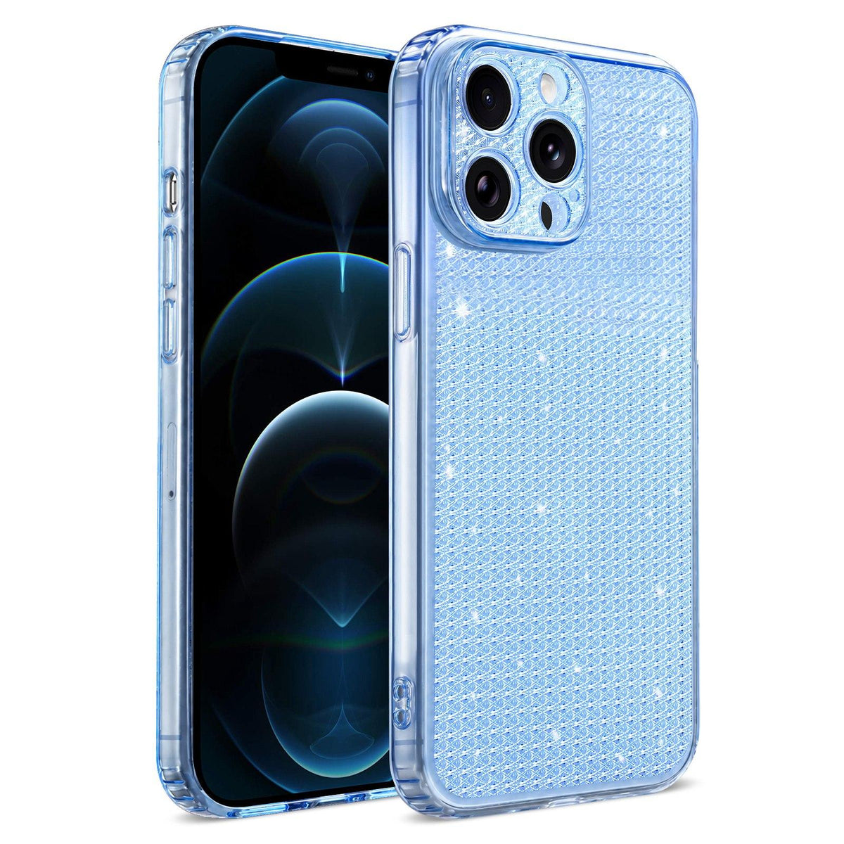 For iPhone 12 Pro Sparkling Diamond Glitter Airbag Phone Case - Blue - EDA009883721E