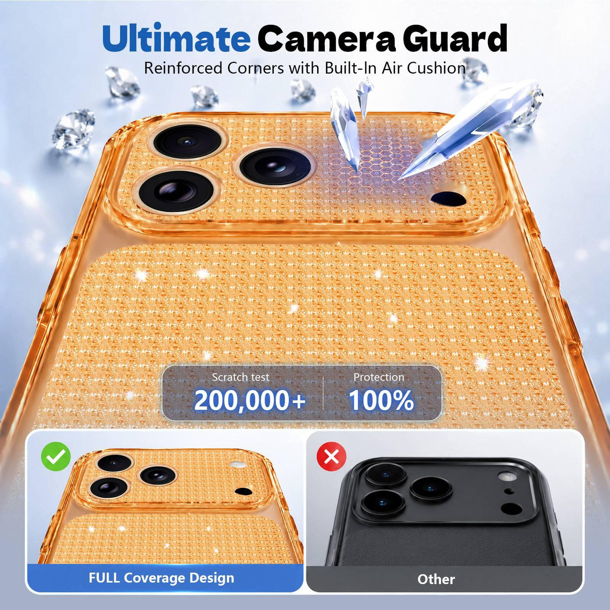 For iPhone 11 Pro Max Sparkling Diamond Glitter Airbag Phone Case - Orange - EDA009883722B