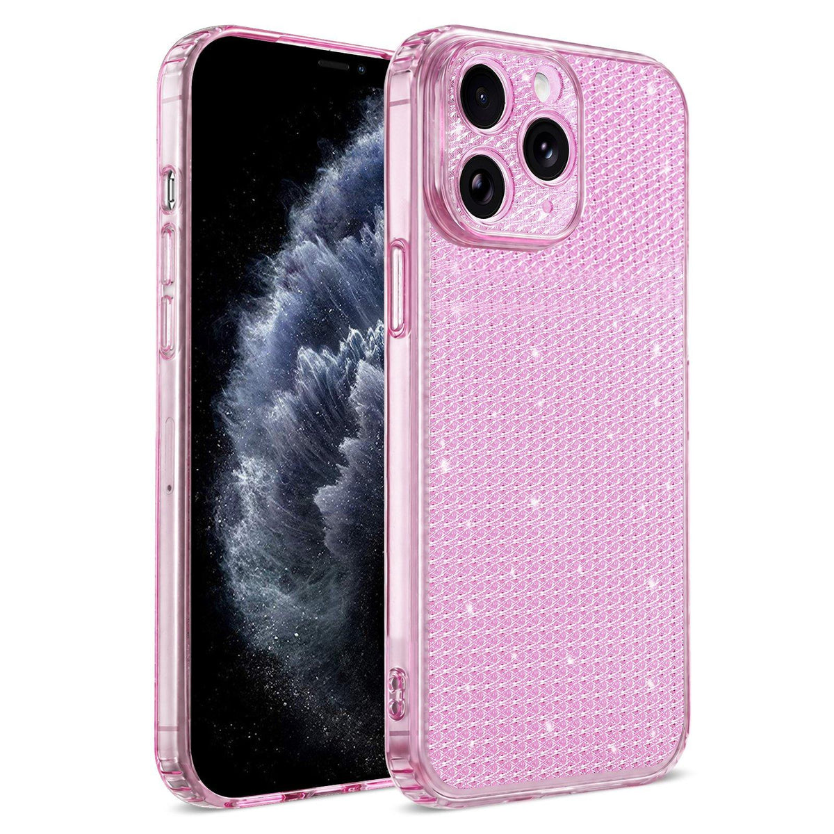 For iPhone 11 Pro Max Sparkling Diamond Glitter Airbag Phone Case - Pink - EDA009883722C