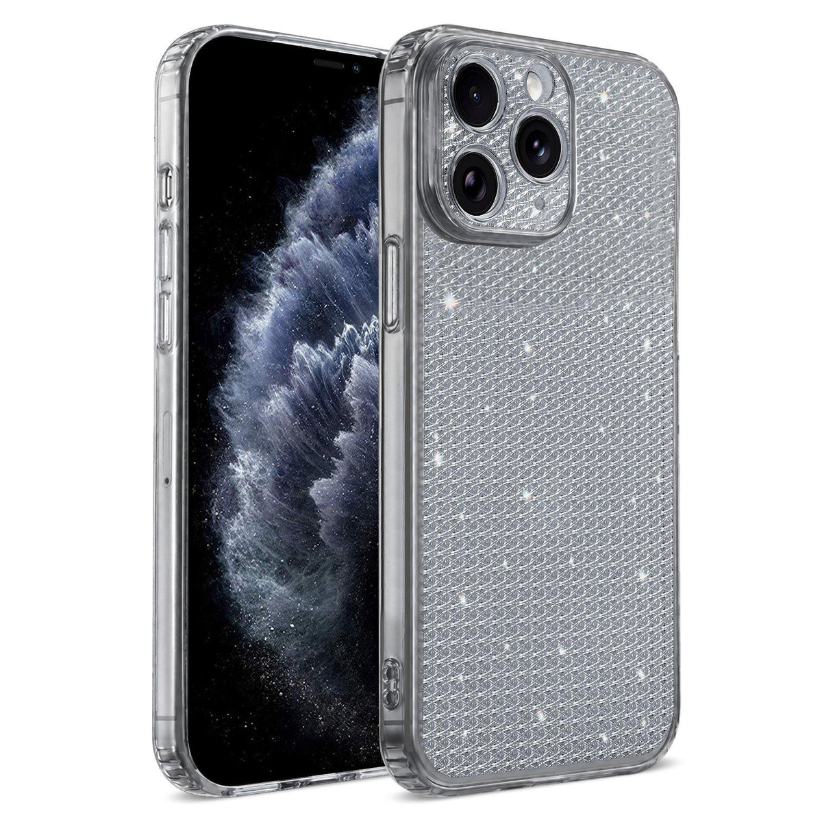For iPhone 11 Pro Max Sparkling Diamond Glitter Airbag Phone Case - Black - EDA009883722D