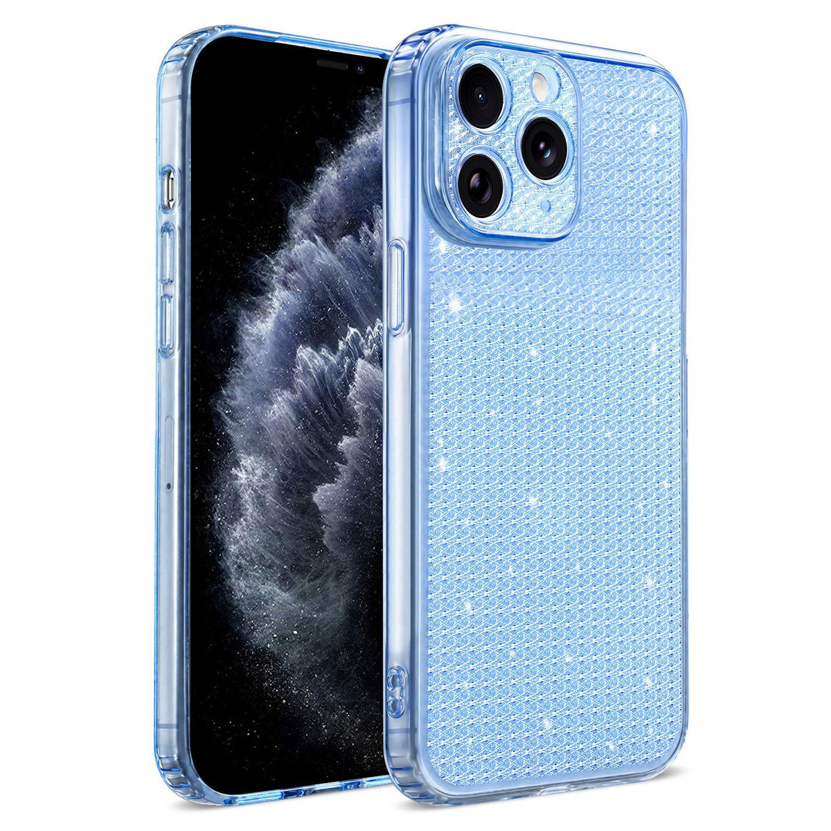 For iPhone 11 Pro Max Sparkling Diamond Glitter Airbag Phone Case - Blue - EDA009883722E