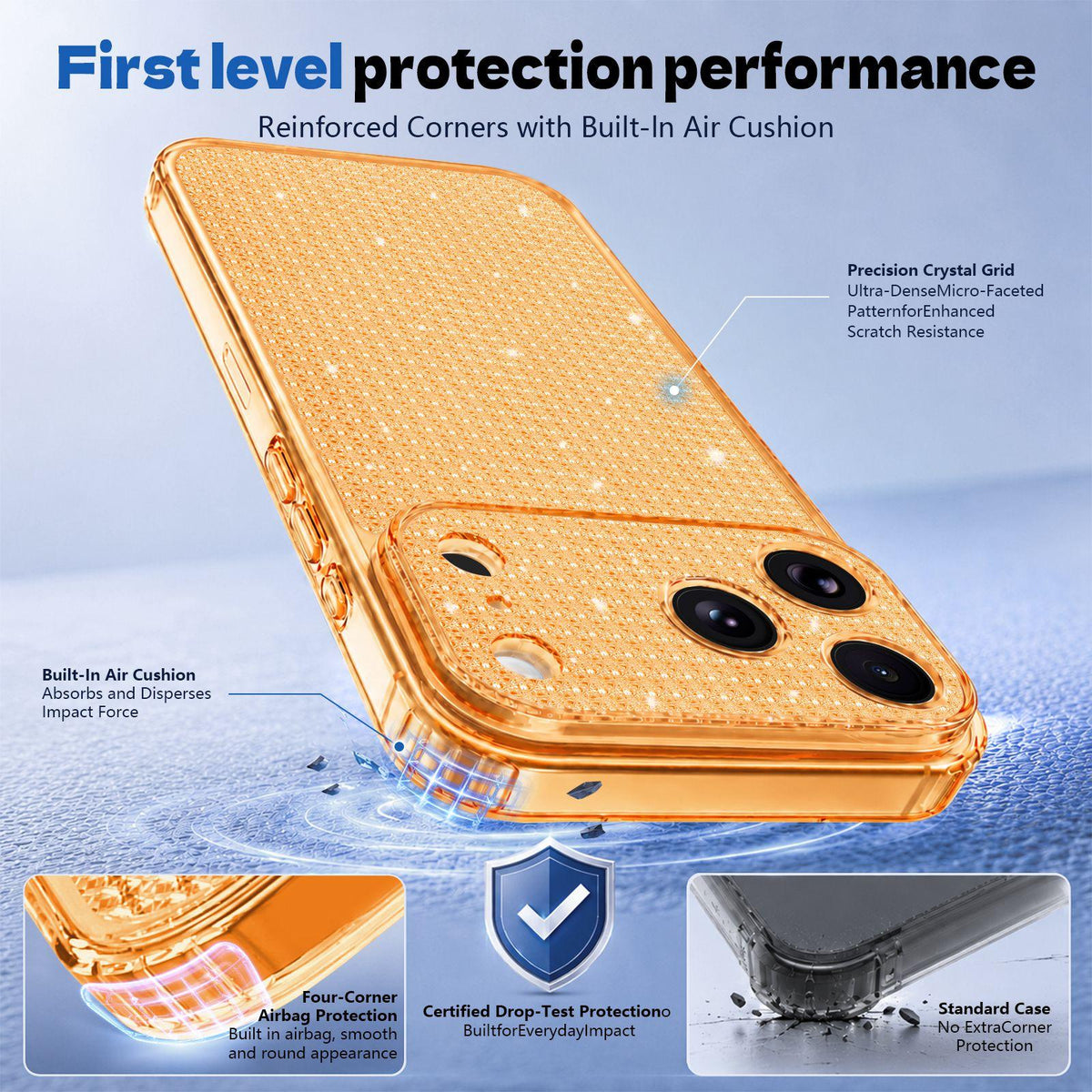 For iPhone 11 Pro Sparkling Diamond Glitter Airbag Phone Case - Orange - EDA009883724B
