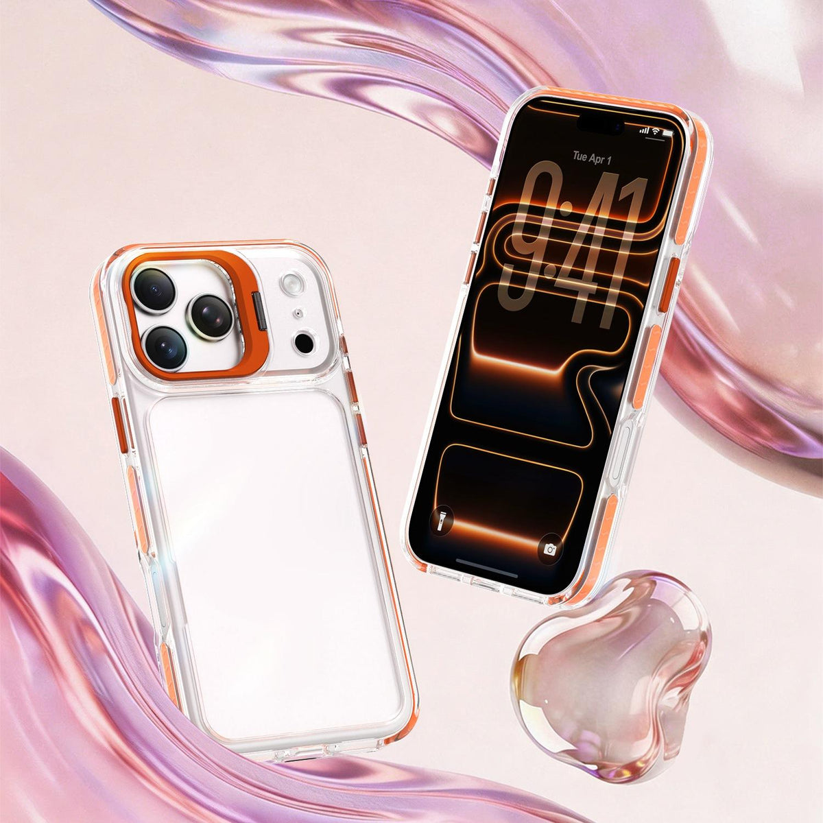 For iPhone 18 Pro Max Lens Frame Holder Acrylic TPU Phone Case - Clear Orange - EDA009890902A