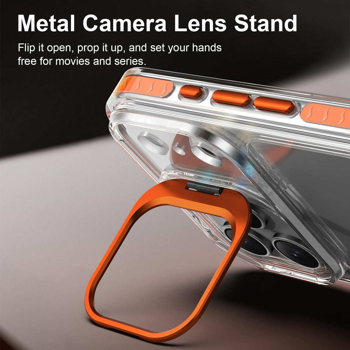 For iPhone 18 Pro Max Lens Frame Holder Acrylic TPU Phone Case - Clear Orange - EDA009890902A