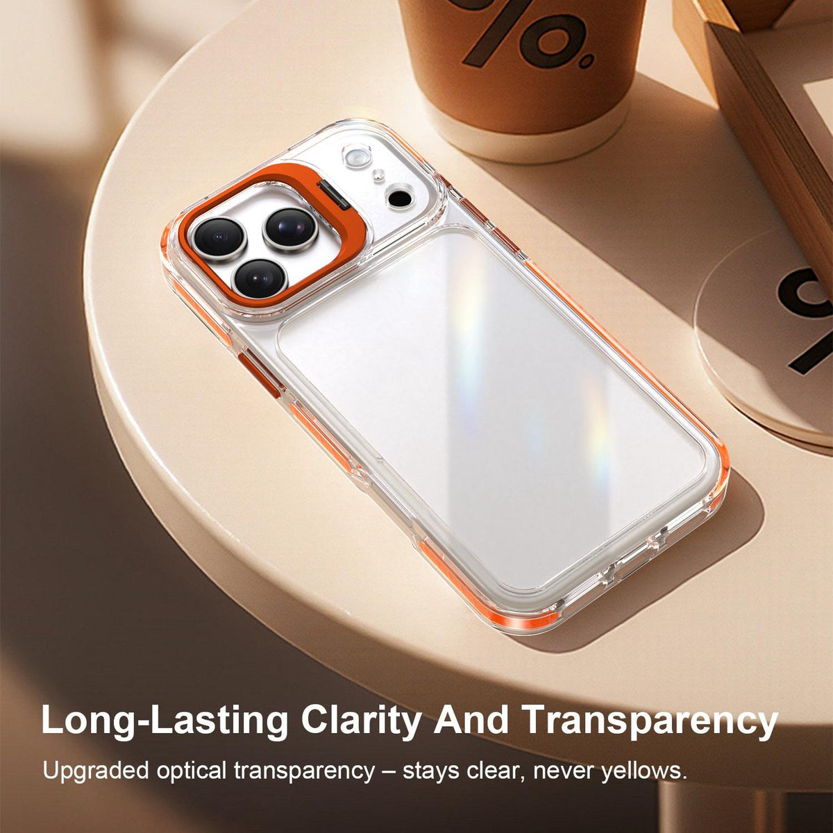 For iPhone 18 Pro Max Lens Frame Holder Acrylic TPU Phone Case - Clear Orange - EDA009890902A