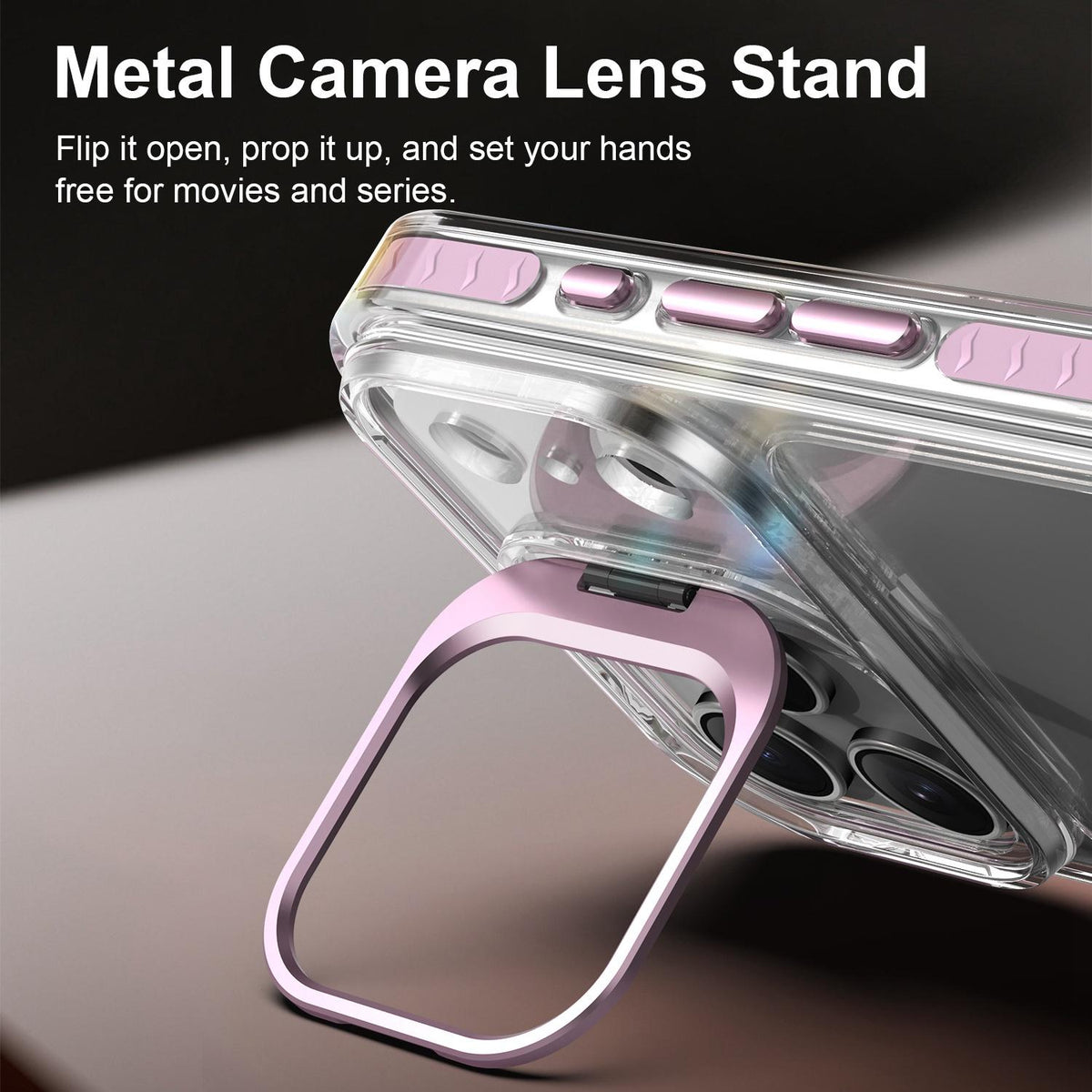 For iPhone 18 Pro Max Lens Frame Holder Acrylic TPU Phone Case - Clear Pink - EDA009890902B