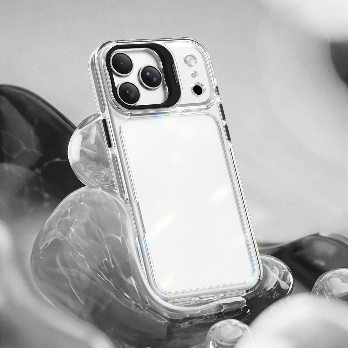 For iPhone 18 Pro Max Lens Frame Holder Acrylic TPU Phone Case - Clear Black - EDA009890902C